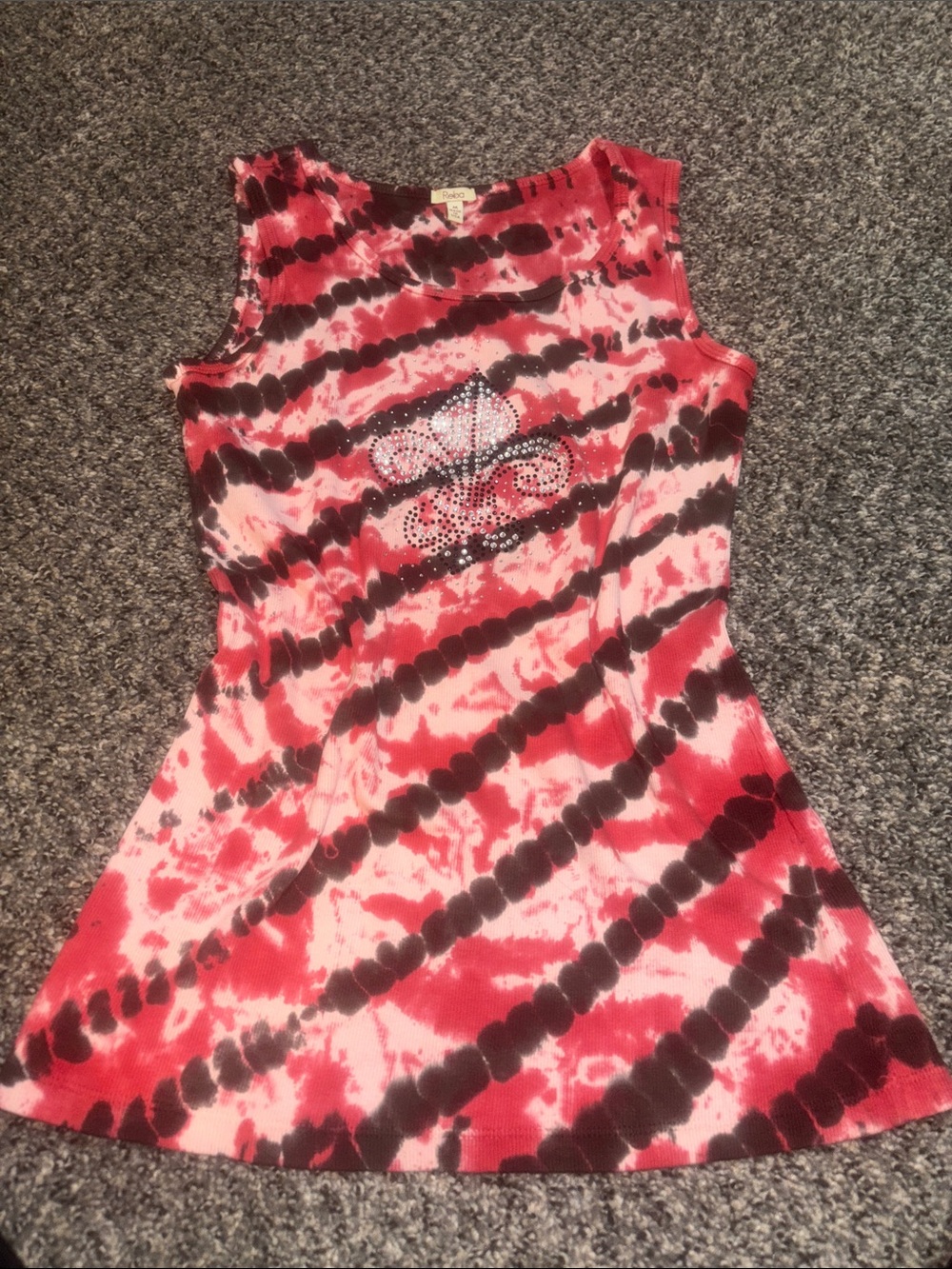 Reba Red and Black Tie-Dye Tank with Rhinestone Accent